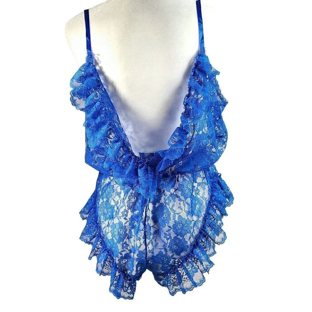 Vintage Made in USA Val Mode Royal Blue Teddy Romper Open Back